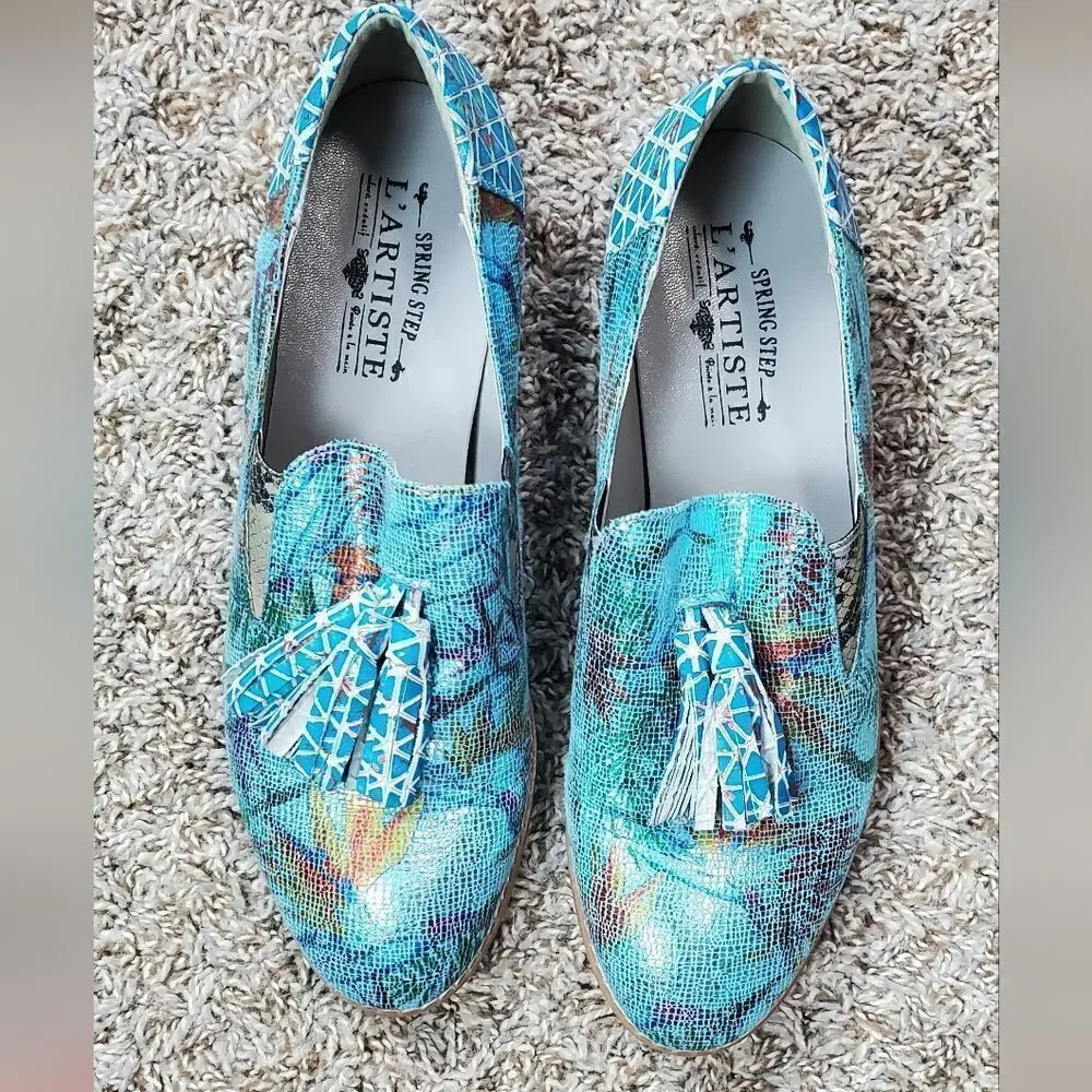 L'ARISTE Leather Aqua Blue Spring Step Paradise Loafers